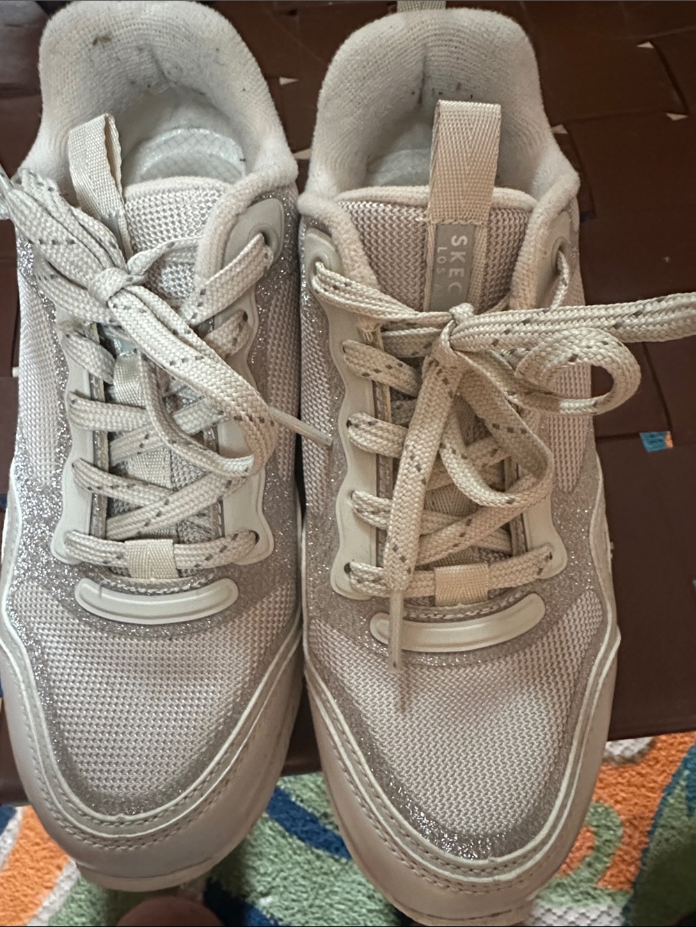 Skechers Silver Mesh Glitter Lace-Up Sneakers